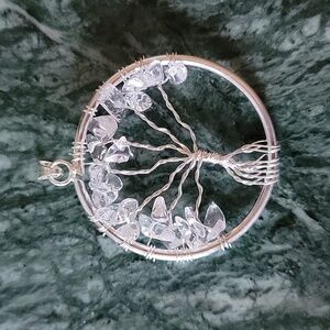 🎁 Clear Quartz Chip Bead Tree Of Life Pendant NEW